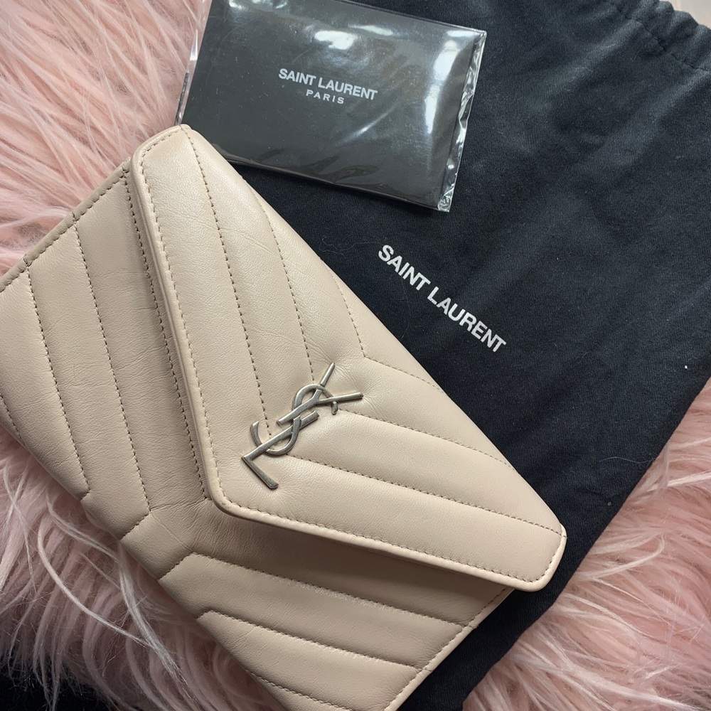 Beige YSL Monogram Matelassé Wallet
